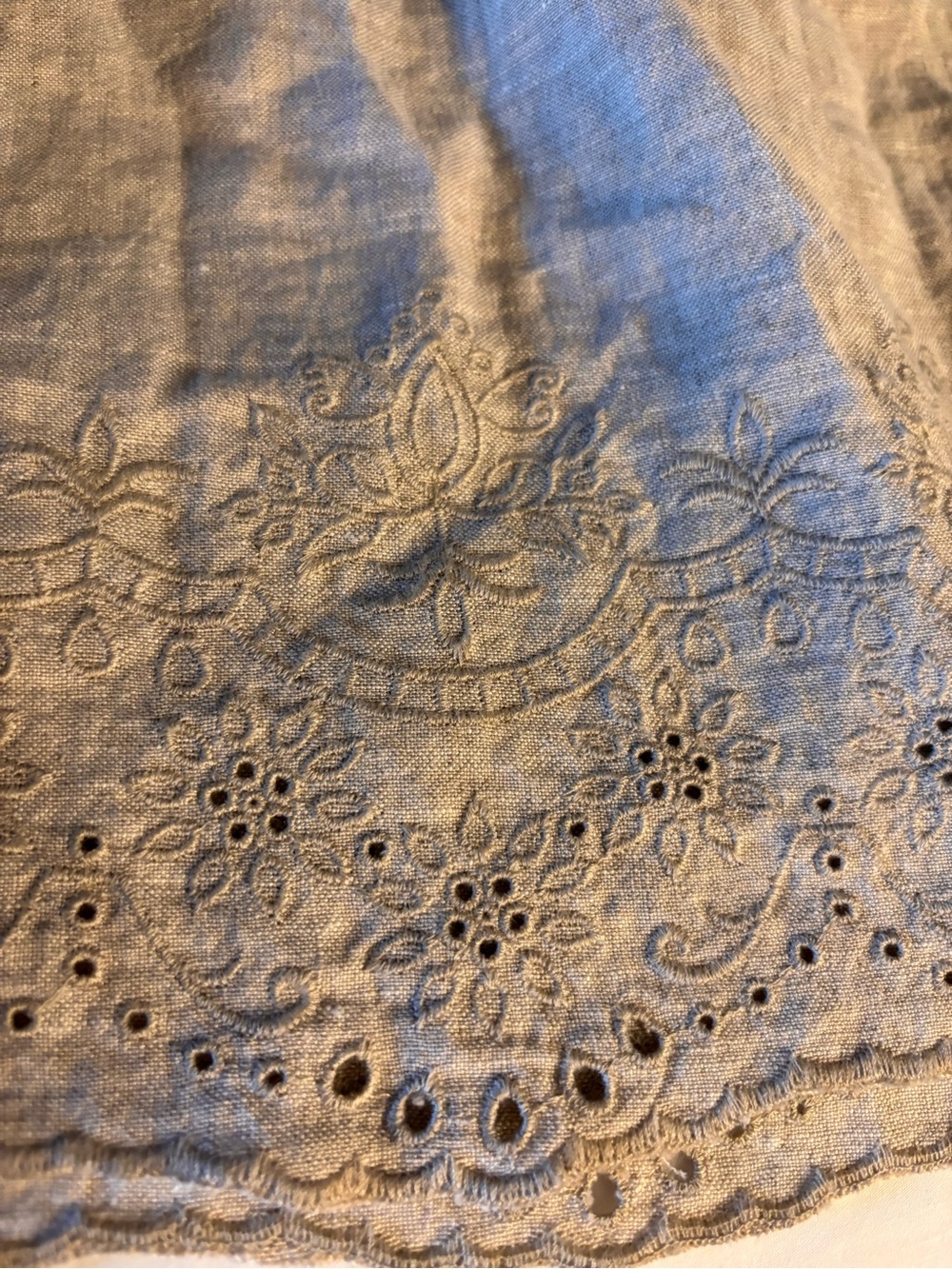 CHICOSEmbroidered Eyelet Linen Skirt Panel in Light Taupe